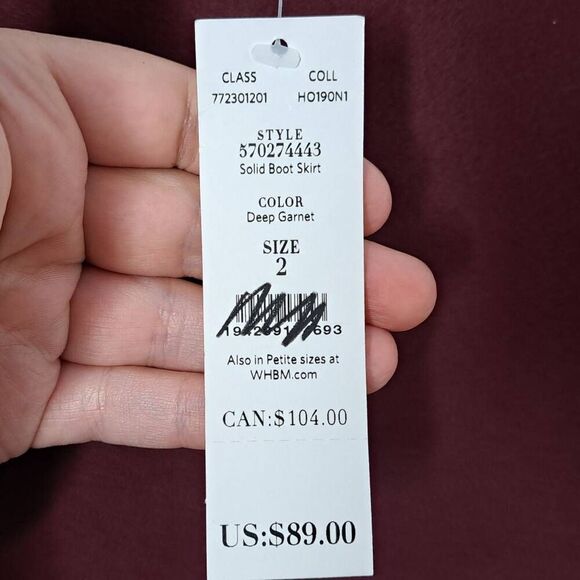 White Hose Black Market Women's Solid Boot Mini Skirt Deep Garnet size 2 NWT - Picture 4 of 7